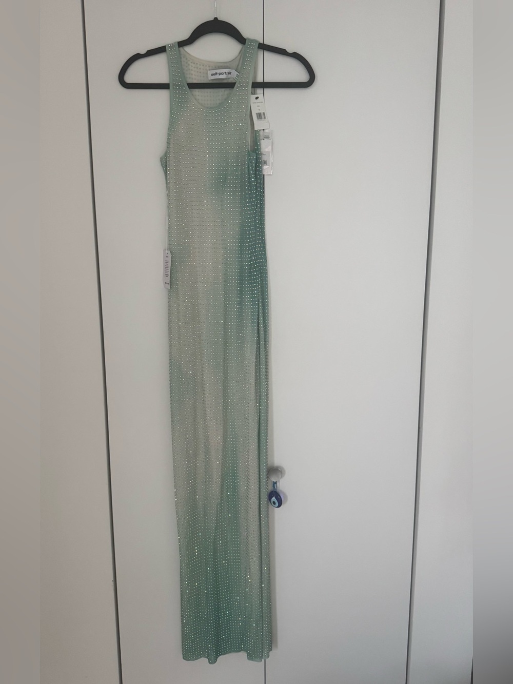 Self-Portrait Mint-to-Cream Rhinestone Racerback Maxi Dress - Picture 4 of 6